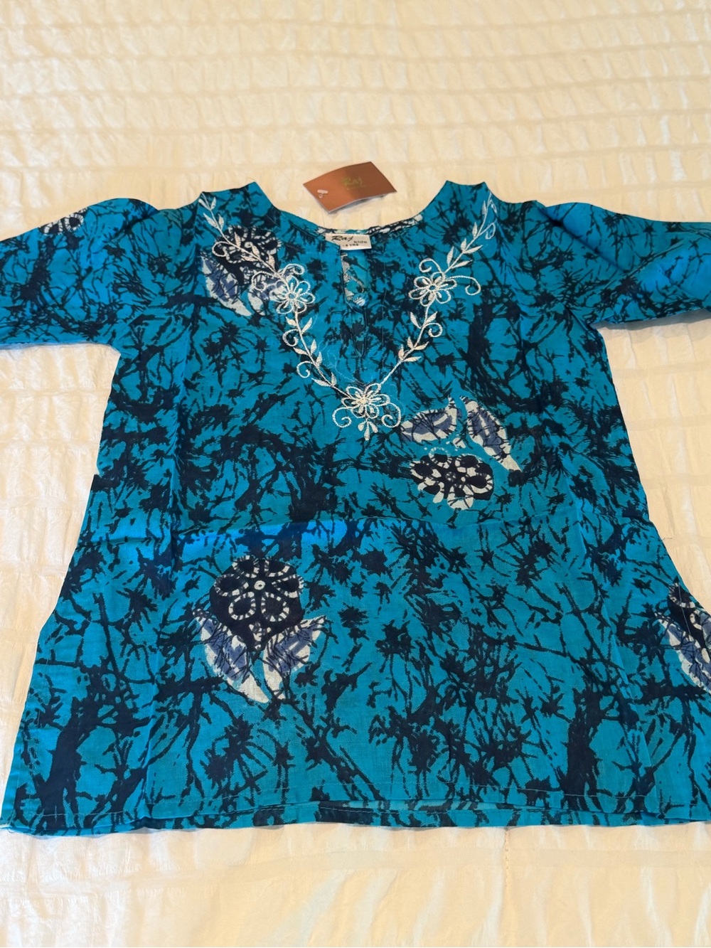 Raj Teal and Navy Blue Floral Embroidered Kids Top